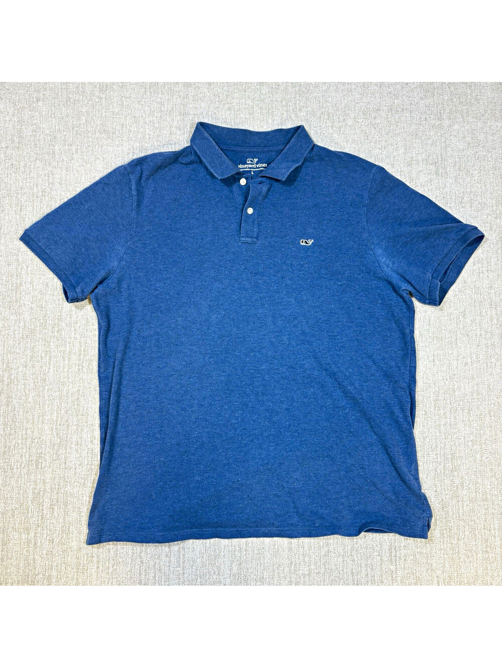 Vineyard Vines Mens L Blue Heather Cotton Stretch Polo Shirt Whale Logo Preppy